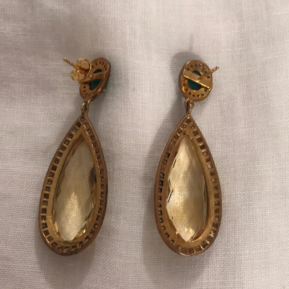 Jennifer Miller YG/SS Citrine/Dia/Emerald Earrings - Picture 4 of 8